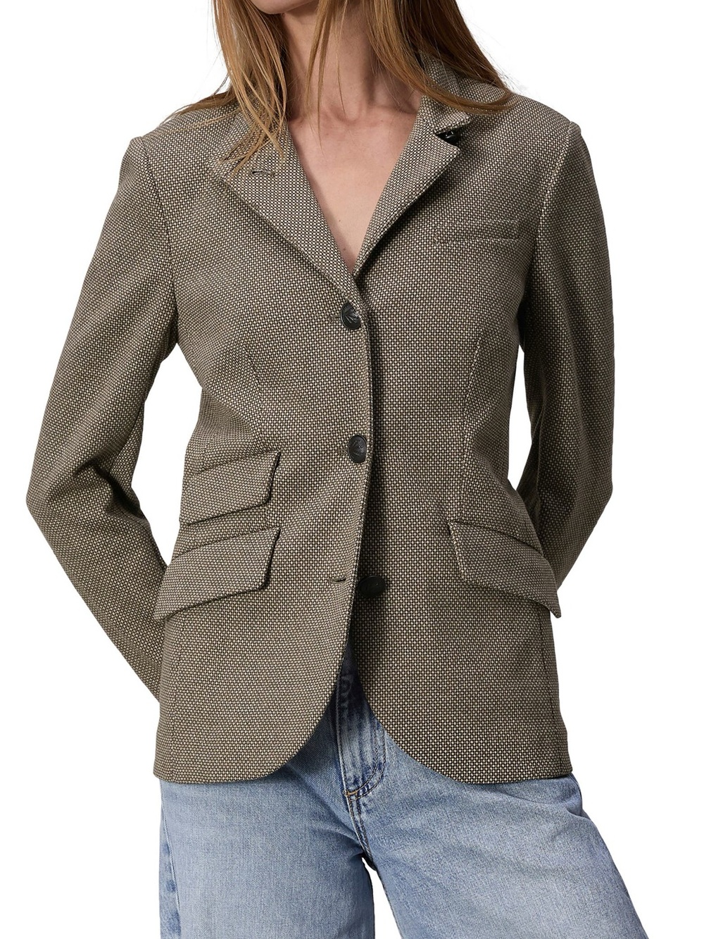 rag & bone Women's Taupe Micro-Check Tailored Blazer